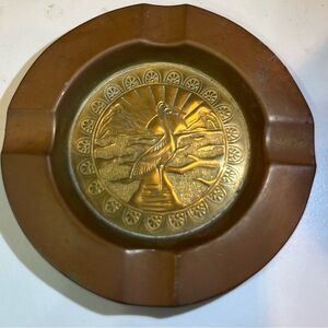 Vintage Solid Brass Pelican Ashtray Mid Century Coastal Bird Decor